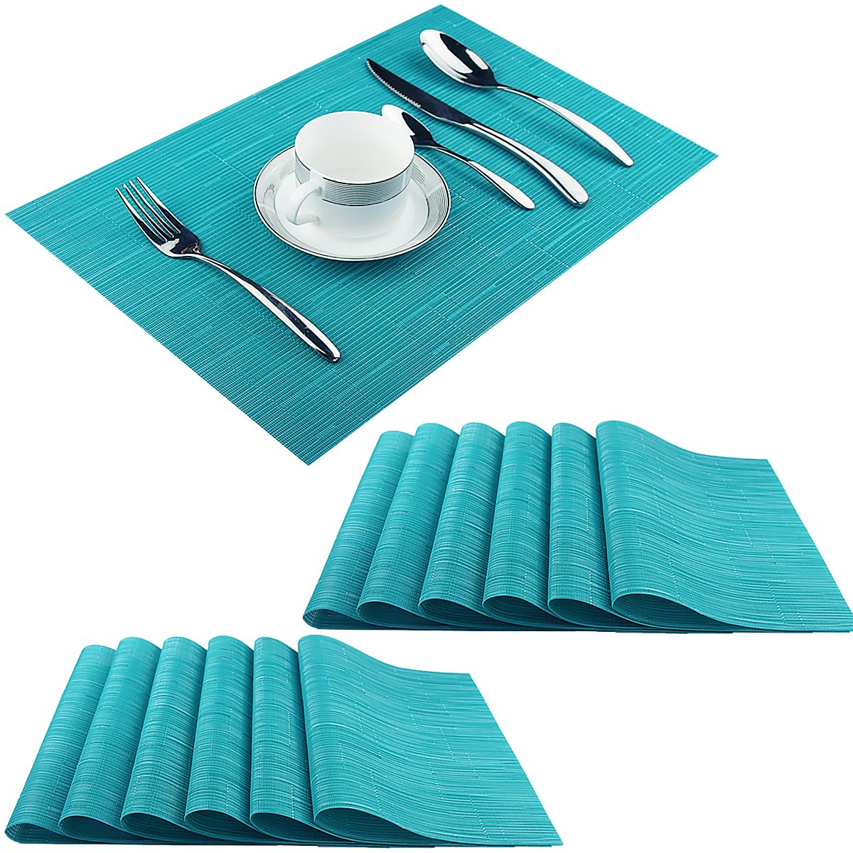 PIGCHCY Beige Placemats Set of 4 Vinyl PVC Durable Place Mats for Dining Table,Heat Resistant Non-Slip Woven Tabel Mats (18x12 inches, Beige)