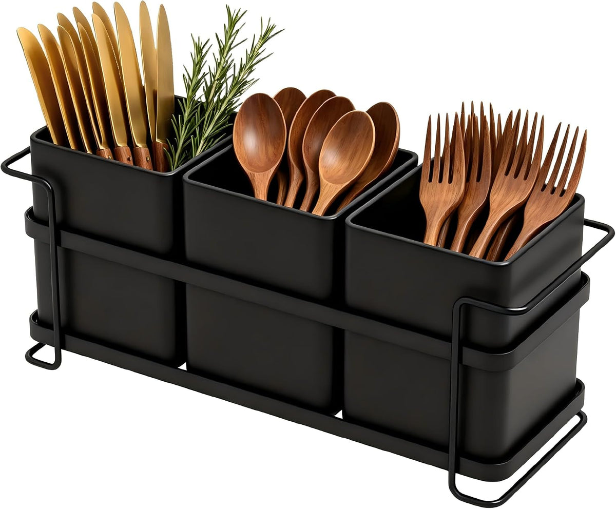 Ewaiira Silverware Caddy Utensil Holder for Party Large 3-Compartment Metal