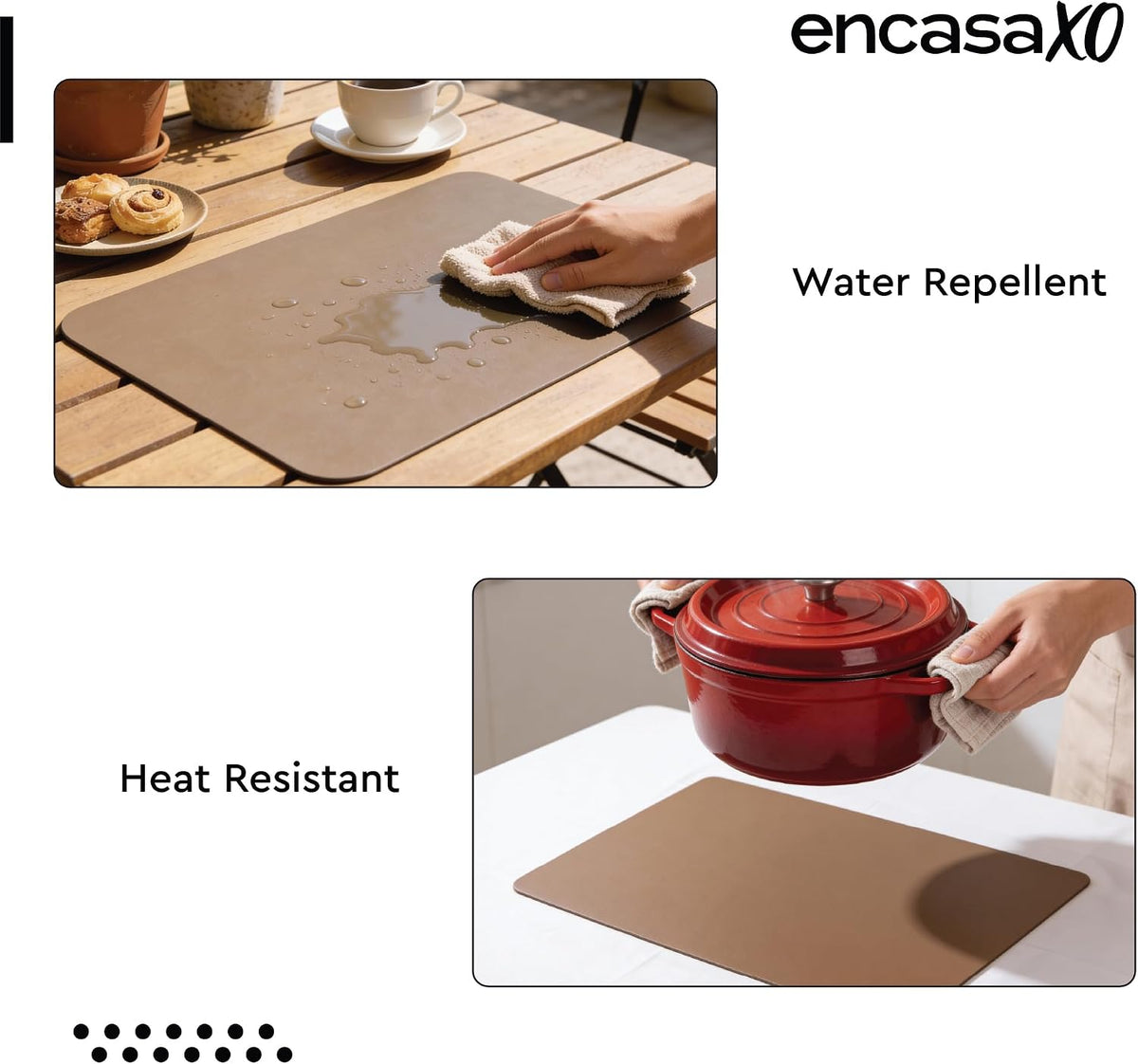 Encasa XO Faux Leather Placemats Set of 6 & Coasters 17"x12" & 3.54"