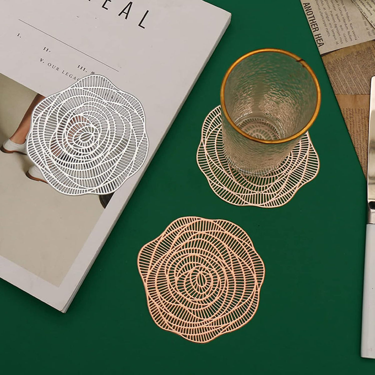 Lyellfe 20 Pack Gold Pressed Vinyl Placemats, 15 Inch Metallic Non-Slip