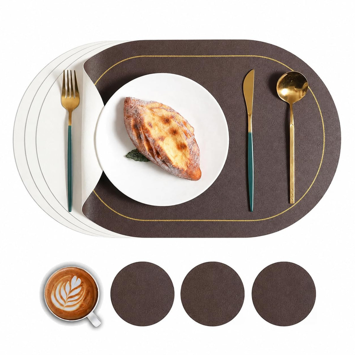 Placemats Set of 4, 12x17 Inch Wipeable Waterproof Heat-Resistant Place Mat