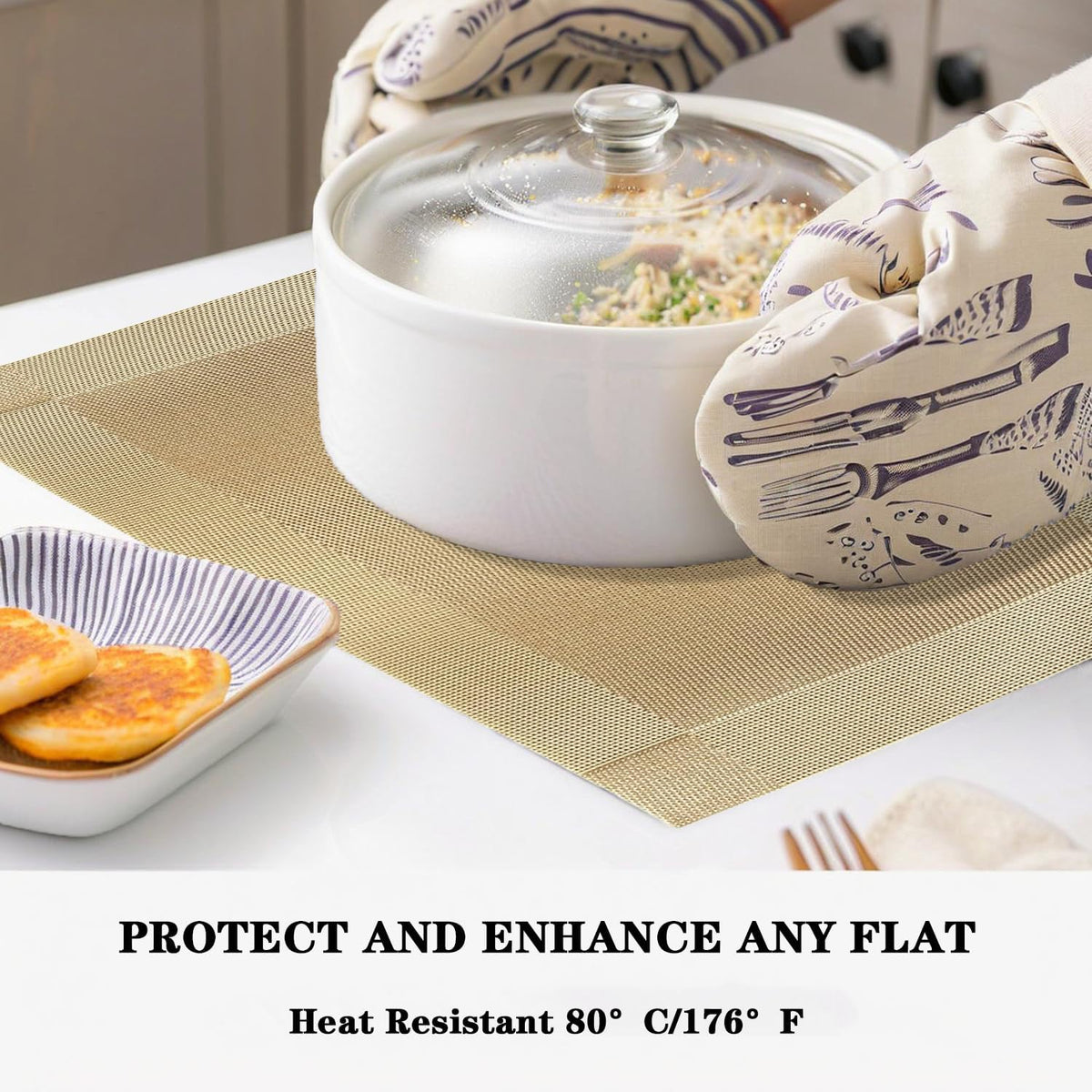 Frame Gold Placemats Set of 2 - Heat-Resistant, Non-Slip Table Mats