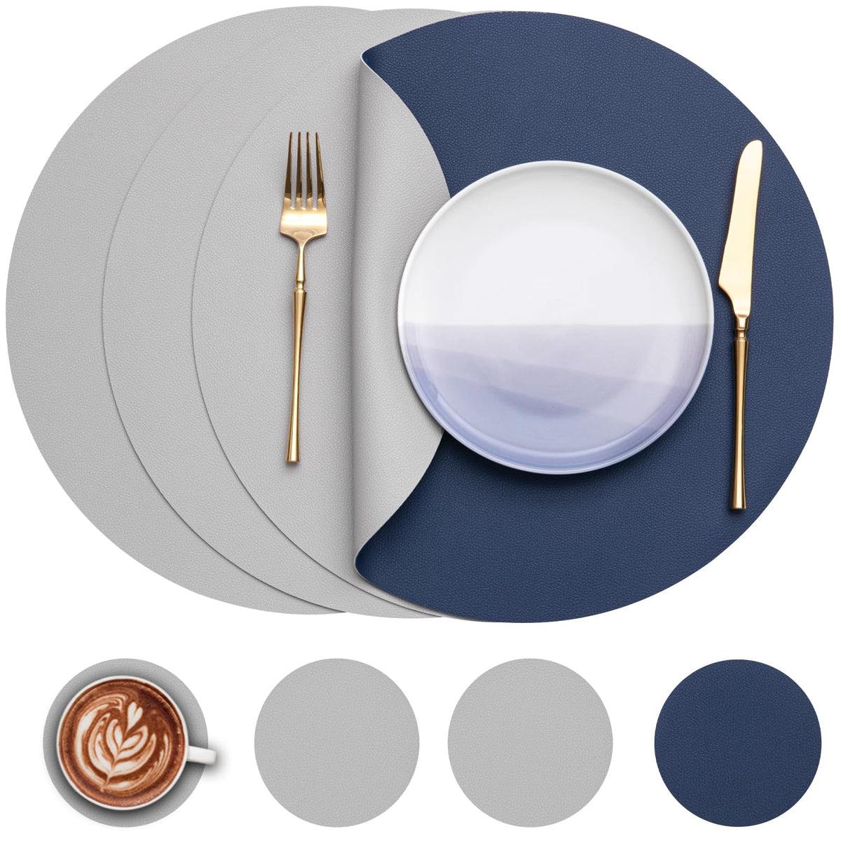 Myir JUN 15 Inches Round Placemats Set of 6 Faux Leather Place Mats