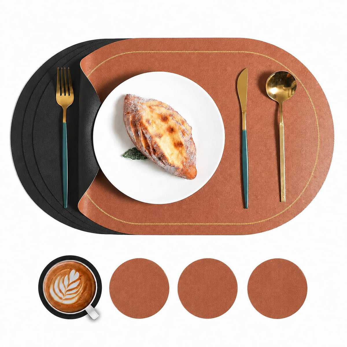 Placemats Set of 4, 12x17 Inch Wipeable Waterproof Heat-Resistant Place Mat