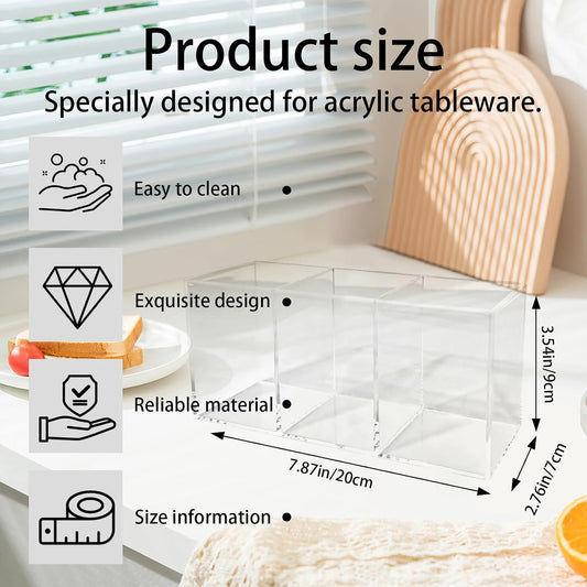 3 Section Acrylic Cutlery Organizer Countertop Utensil Holder