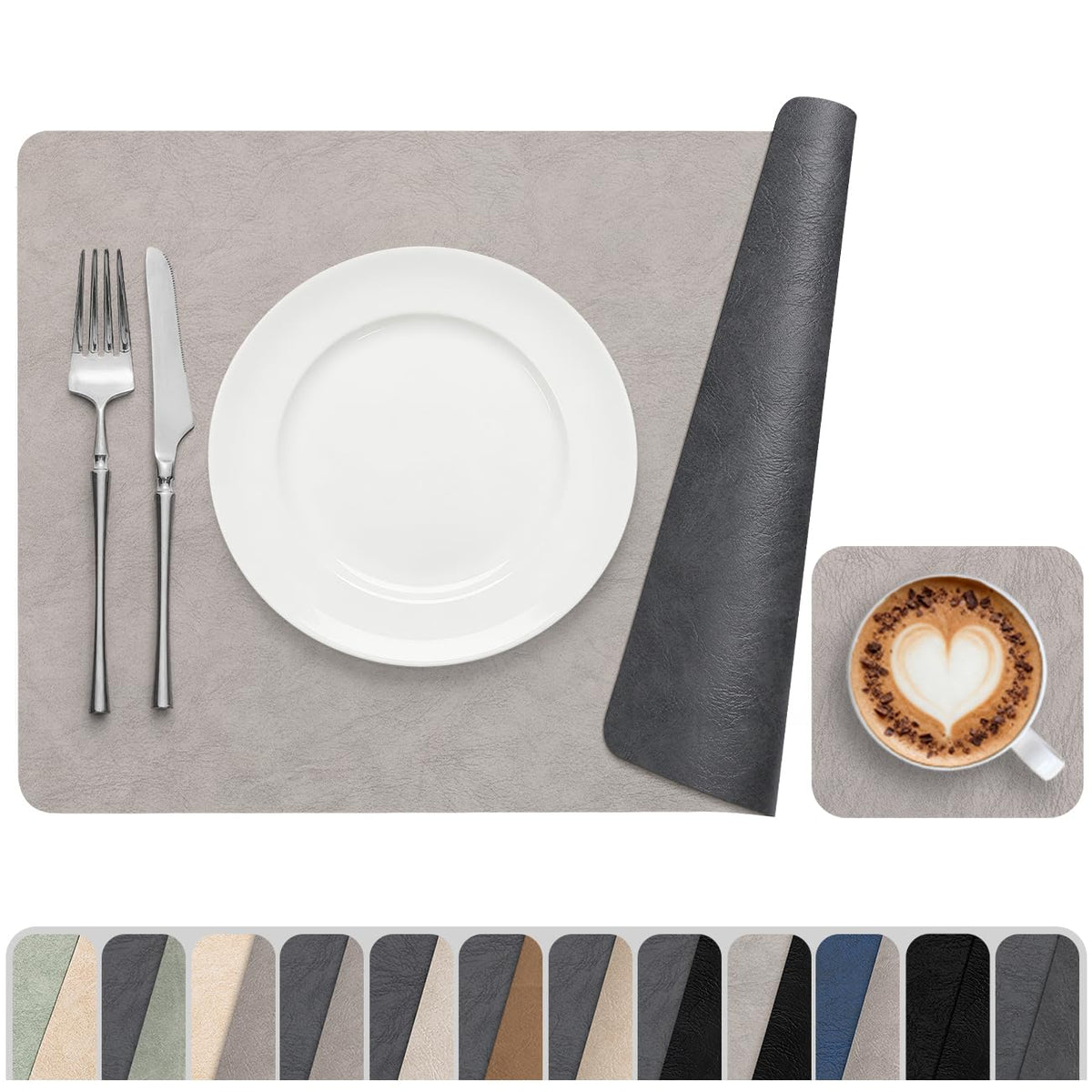 Vinyl Placemats Set of 6, Dual Sided Place Mats with Drink Coasters