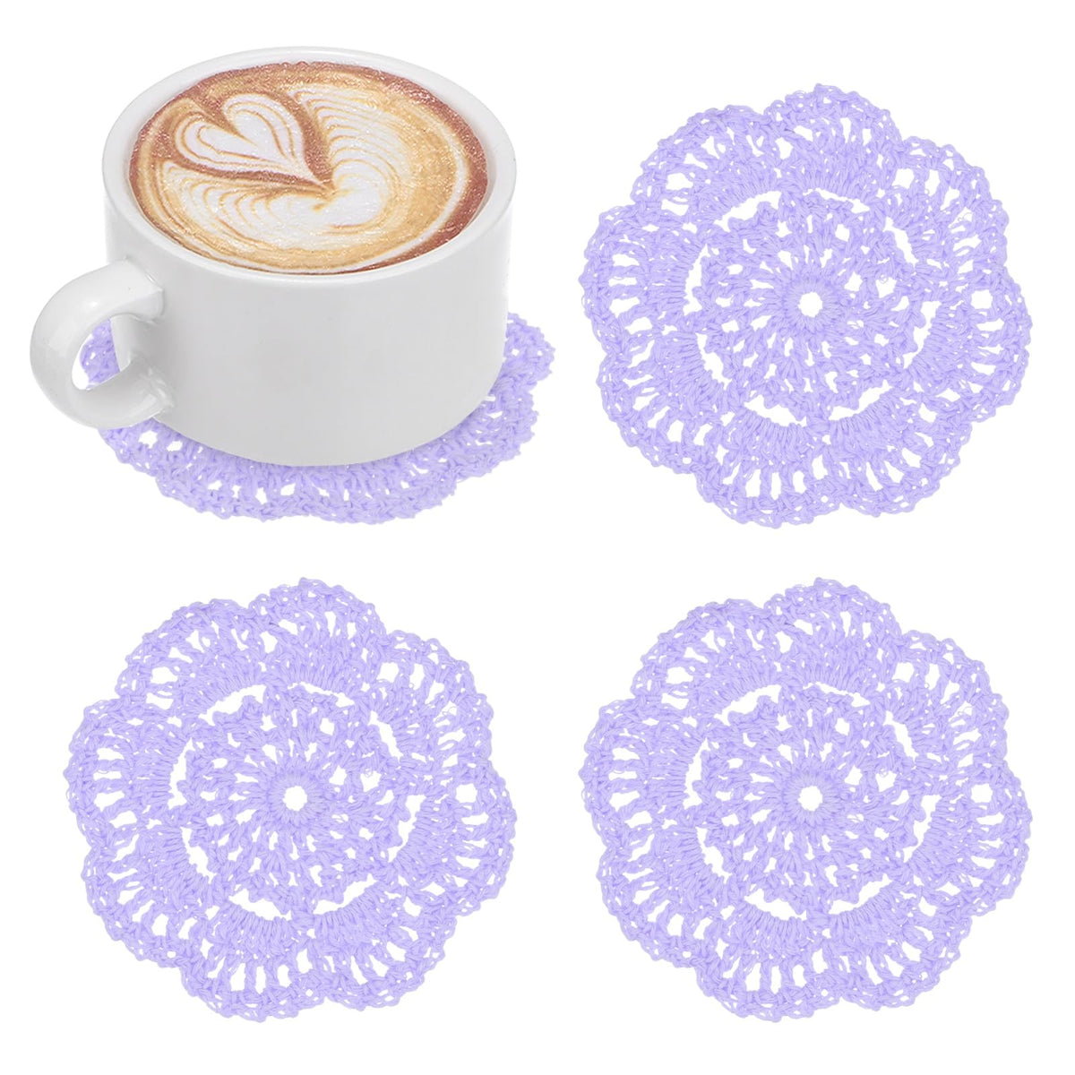 M METERXITY 8pcs Handmade Crochet Coasters 4"/10cm Round Light Pink