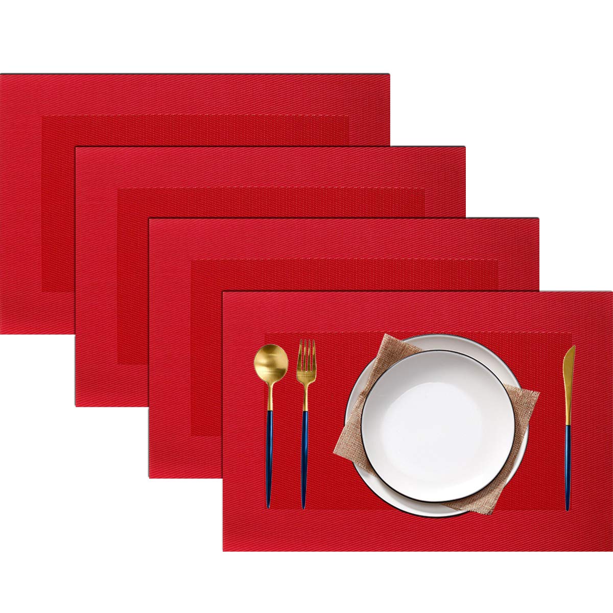 PIGCHCY Beige Placemats Set of 4 Vinyl PVC Durable Place Mats for Dining Table,Heat Resistant Non-Slip Woven Tabel Mats (18x12 inches, Beige)