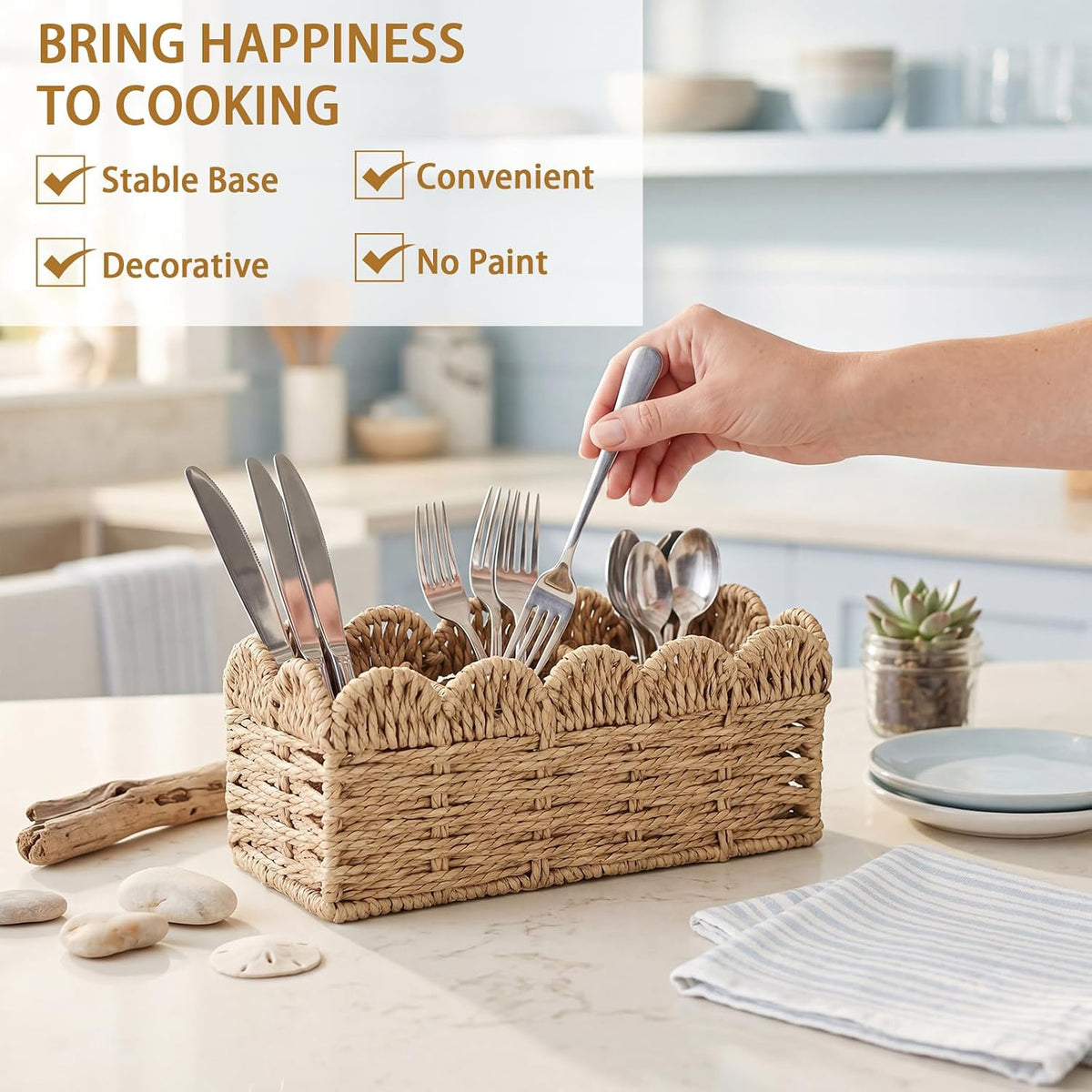 3 Compartment Paper Rope Utensil Holder Silverware Caddy Basket