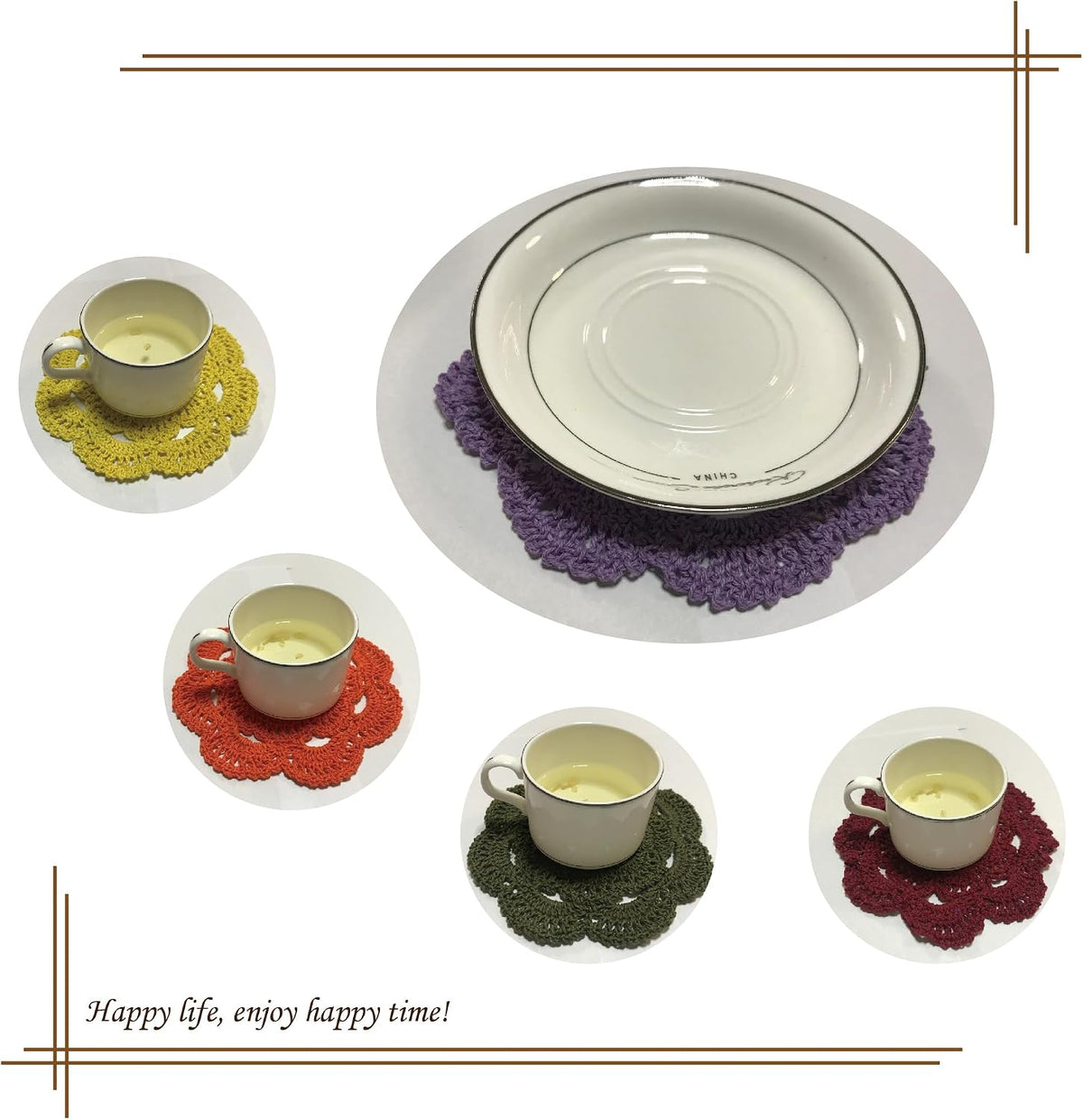 KuGuo Crochet Cotton Coasters, 6 Pack, 6 Inch Round, White
