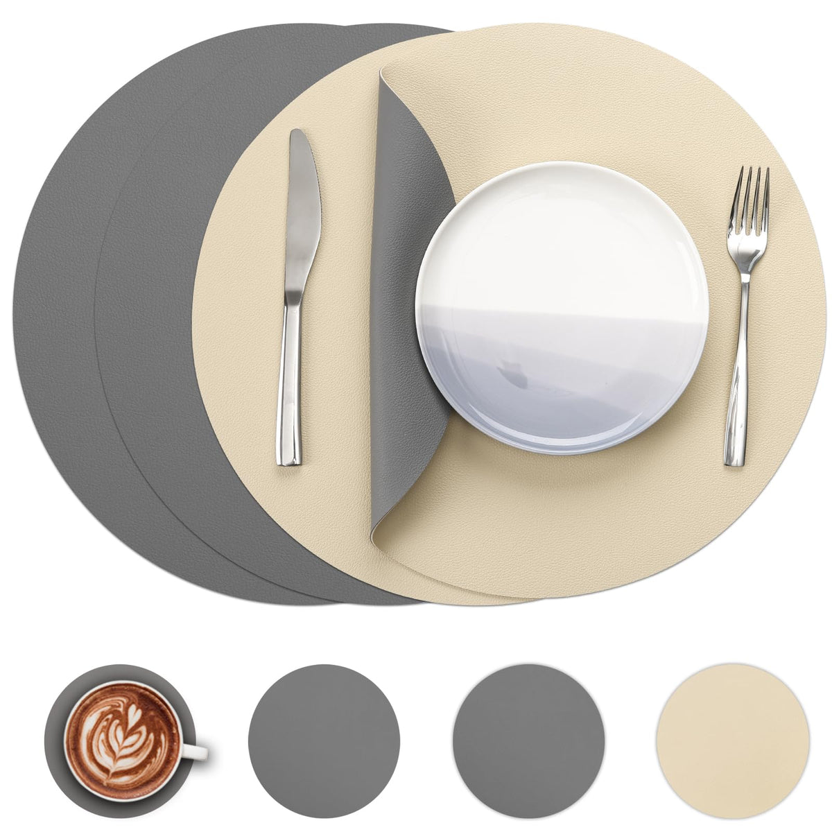 Myir JUN 15 Inches Round Placemats Set of 6 Faux Leather Place Mats