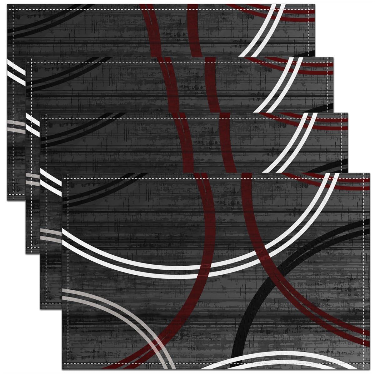3D Abstract Design Place Mats Red Black Gray White Irregular Pattern Placemats for Teens Adults Men Modern Simple Style Kitchen Mats for Dining Table Set of 4 12x18 Inch