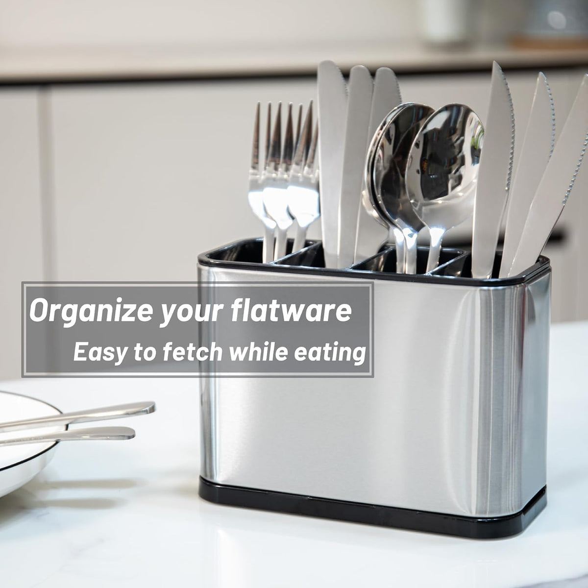 Silverware Caddy Cutlery Organizer for Countertop Silverware Holder for Fork Knife Spoon Flatware Organizer 4 Compartments Cutlery Holder