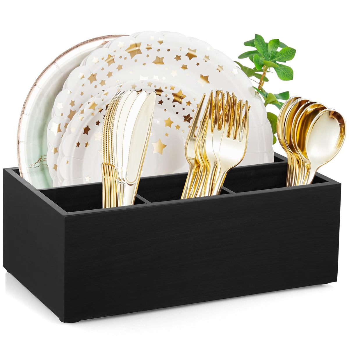 DRASTAR Utensil Caddy, Silverware Caddy for Party, Acacia Wood Silverware Holder, Silverware Organizer Countertop, Cutlery Storage Containers for Kitchen Table