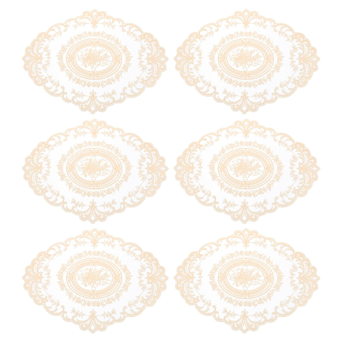 uxcell 6Pack Retro Lace Placemat 12x16-in Oval Embroidered Table Place Mats French Crochet Doilies Coasters Cup Mat for Home Wedding, Sapphire Blue