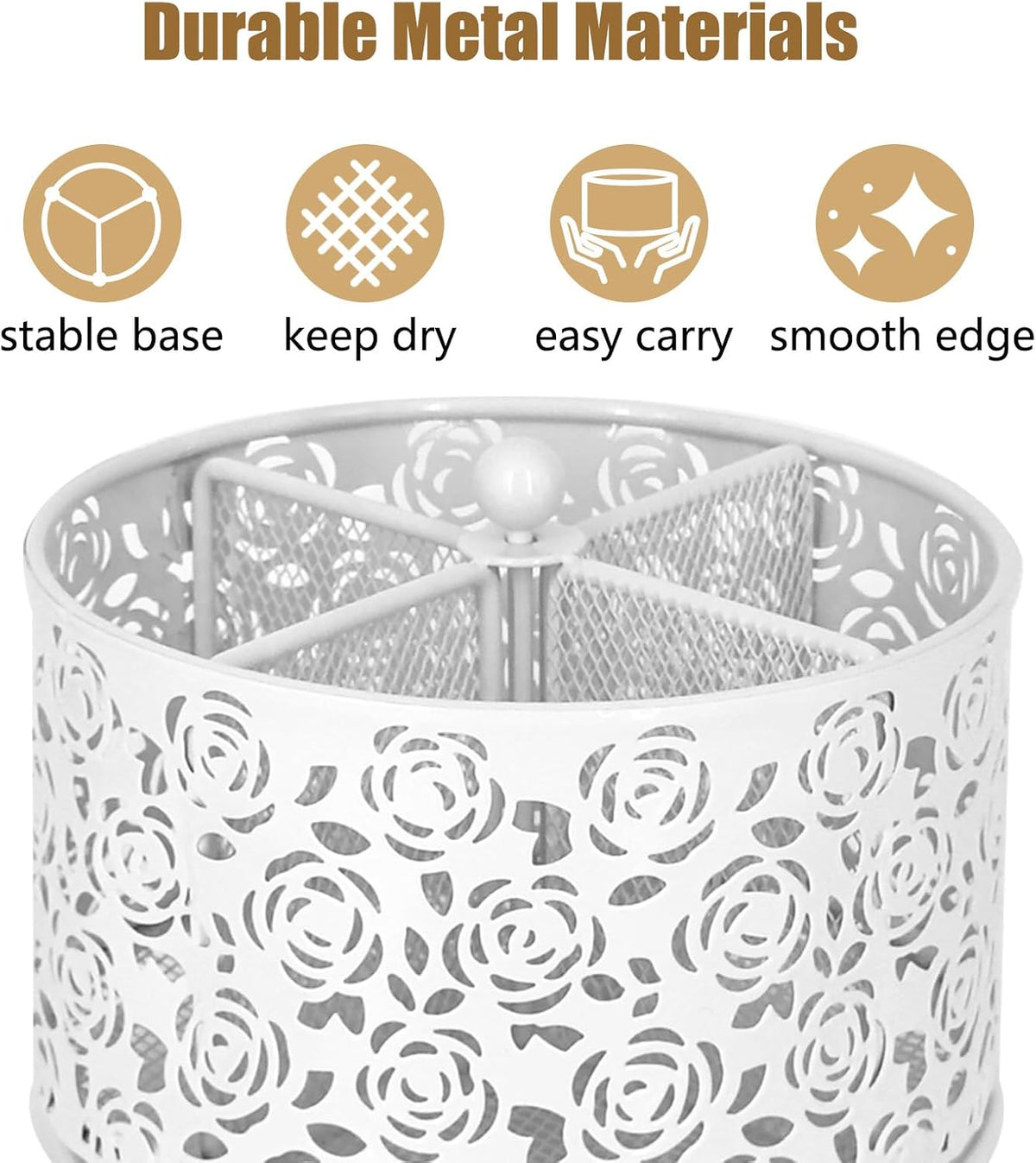 DysanVica Rotating Metal Silverware Caddy - Utensil Holder Countertop White