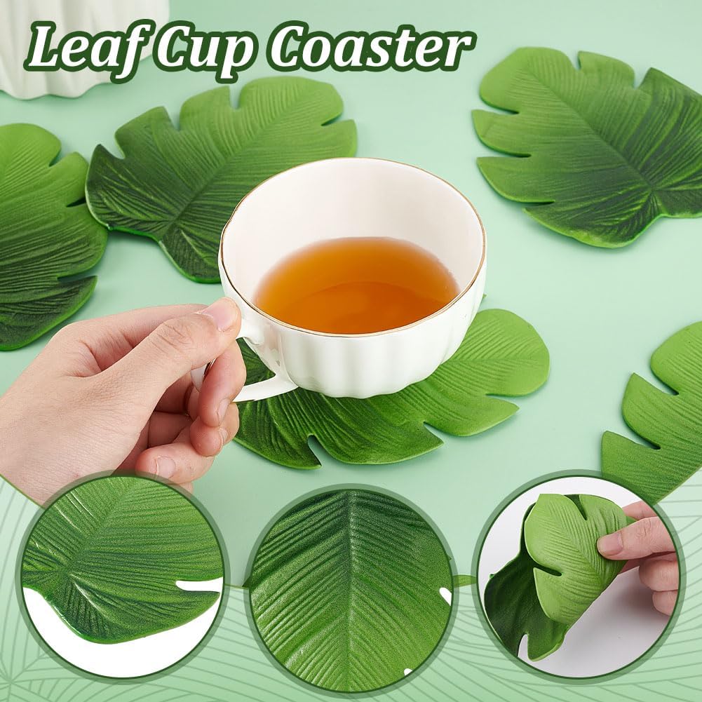 AHANDMAKER 6 PCS Green Monstera Leaves Coasters Jungle Plant Coasters Imitation Plants Coasters for Drinks Coffee Place Mats for Housewarming Home Decor