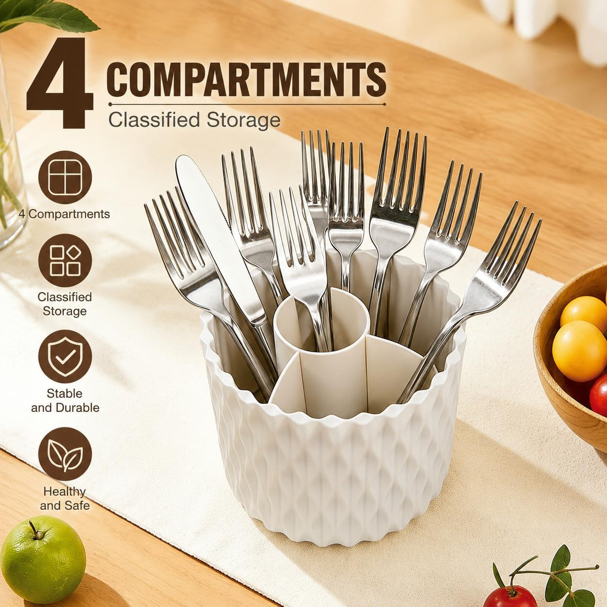 360° Rotating silverware holder for countertop with 4 Slots Utensil Holder
