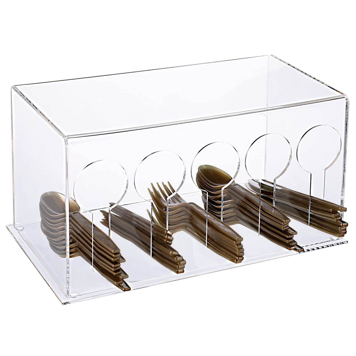 Vesici Plastic Utensil Dispenser Utensil Holder, 3 Compartment, Clear