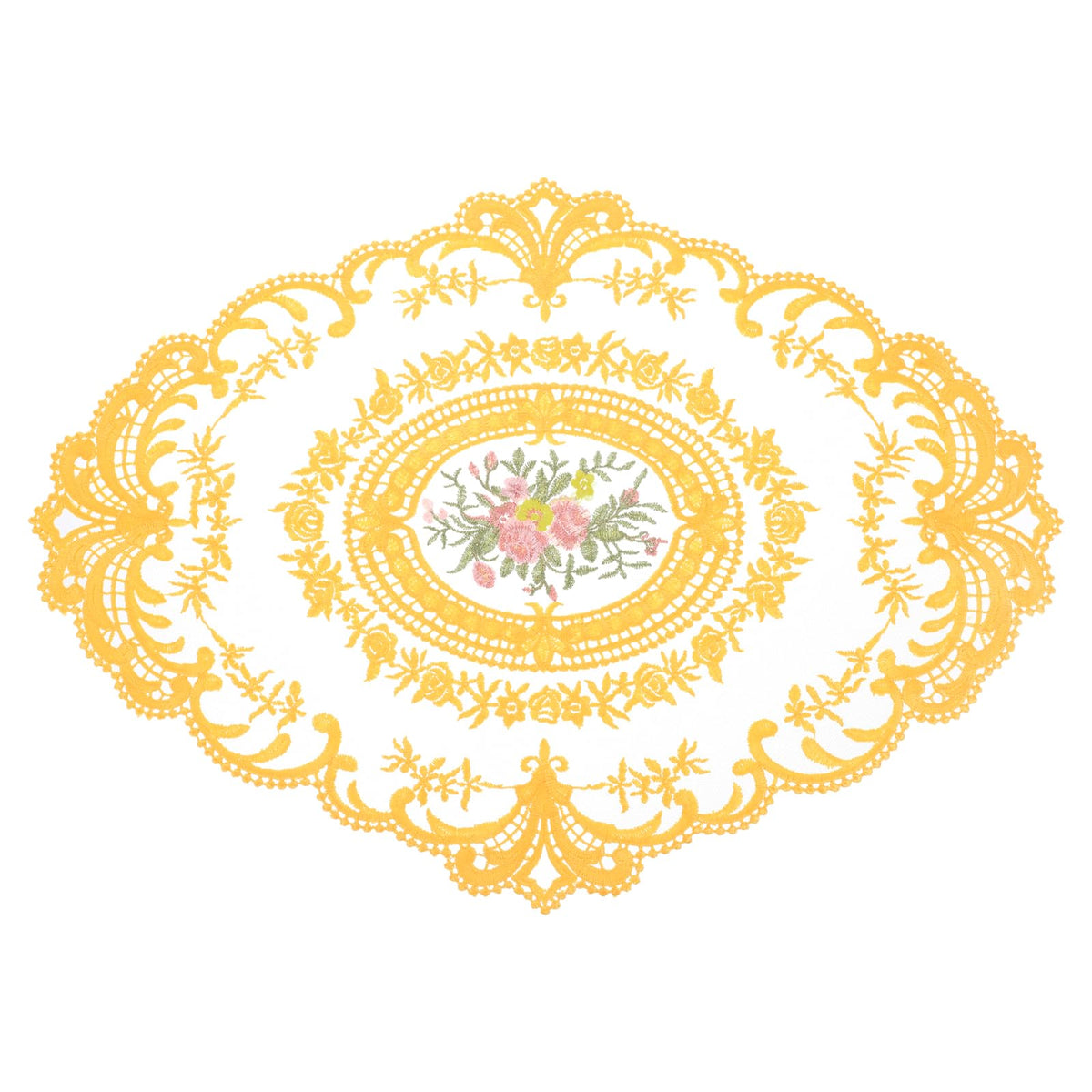 uxcell Retro Lace Placemat 16x22-in Oval Embroidered Table Place Mats French Crochet Doilies Coasters Cup Mat for Home Wedding, Pure White