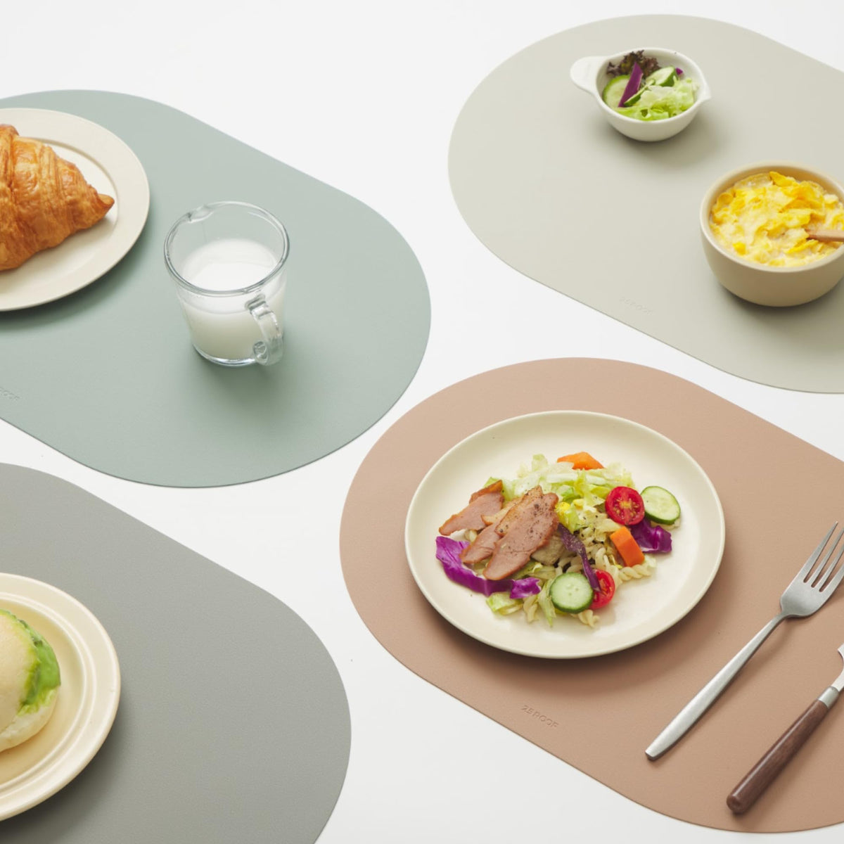 Oval Silicone Placemats – Heat Resistant, Waterproof, Easy to Clean Non-Slip Modern Dining Table Mats – Premium Leather Textured Japandi Kitchen Decor, Chifon Beige, 4, Without Coasters