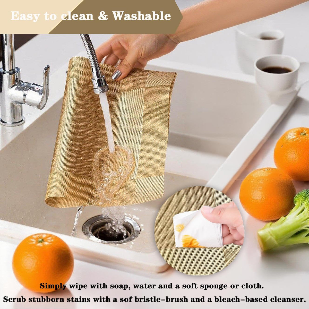 Frame Gold Placemats Set of 2 - Heat-Resistant, Non-Slip Table Mats