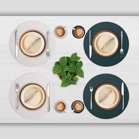 Myir JUN 15 Inches Round Placemats Set of 6 Faux Leather Place Mats
