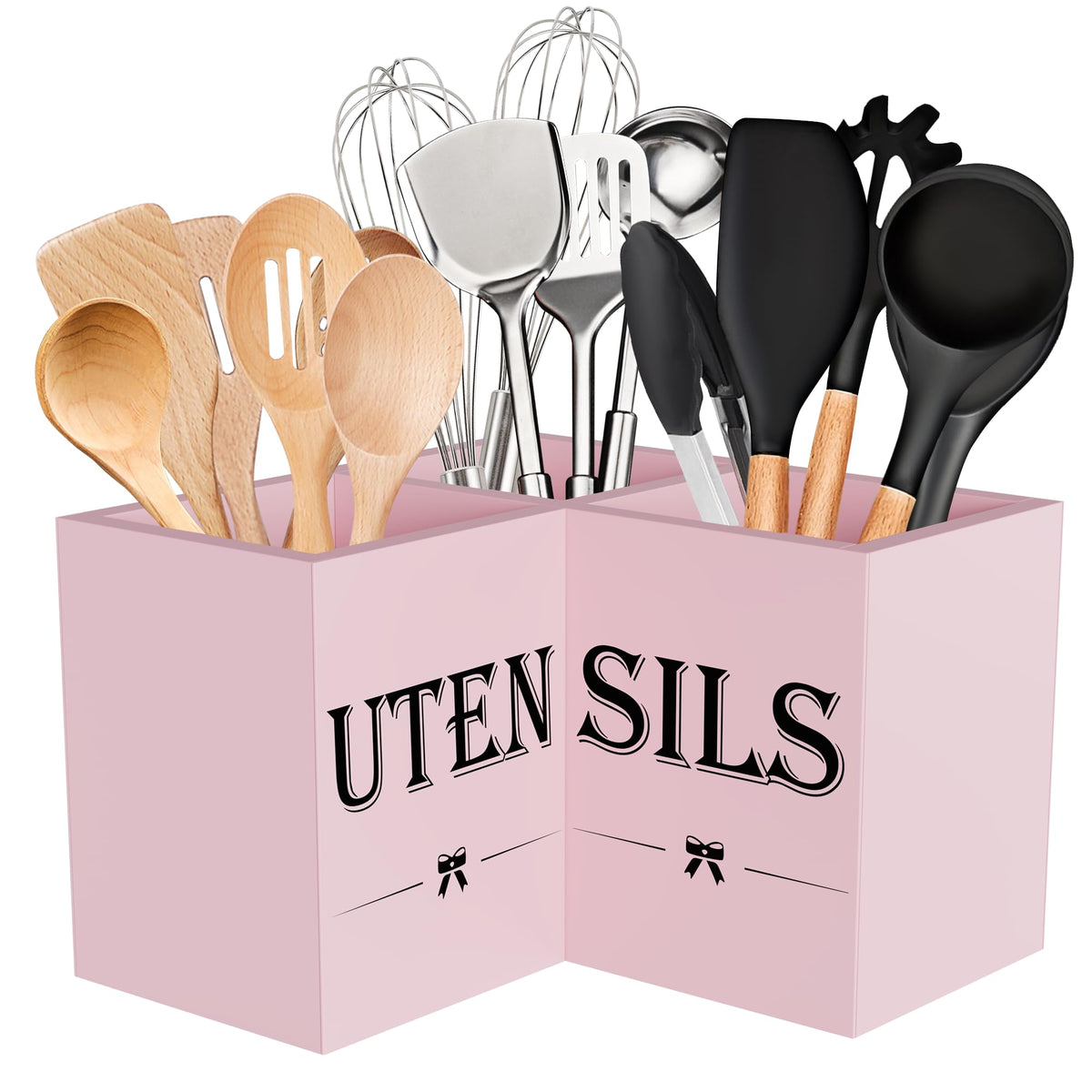 Suli Extra Large Utensil Holder Countertop for Kitchen Counter,Wood,Black