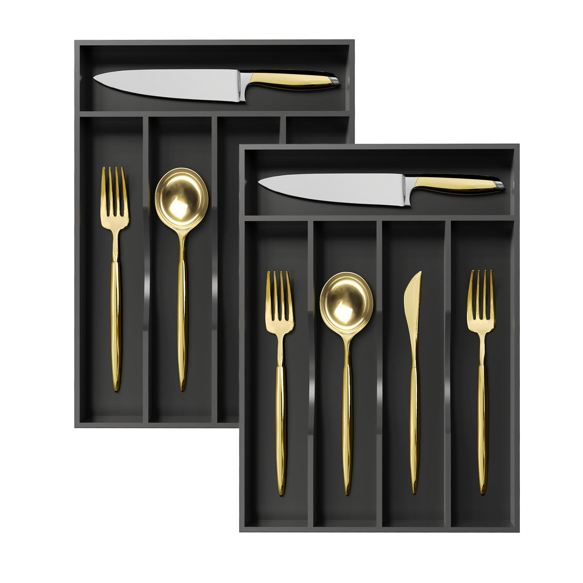 Greenual Black Silverware Organizer 10 In Utensil Organizer Silverware Tray for Drawer Cutlery Flatware Organizer for Kitchen Bamboo Wood