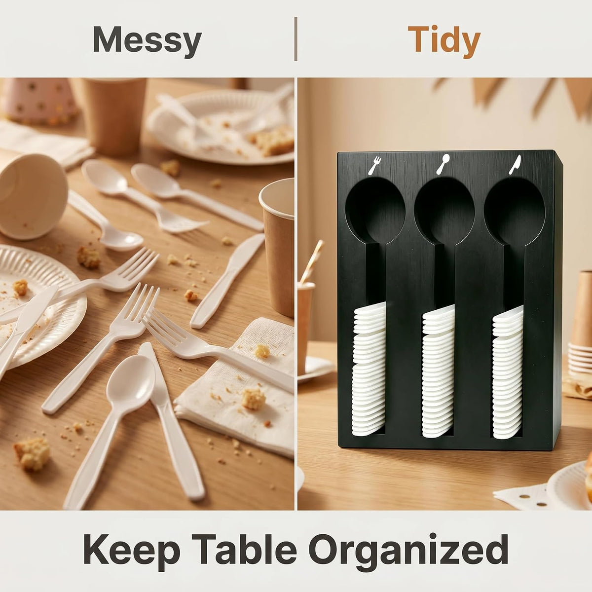 UCUDI Plastic Utensil Dispenser Cutlery Organizer Plastic Silverware Holder Caddy for Restaurant, Party, Picnics, Office