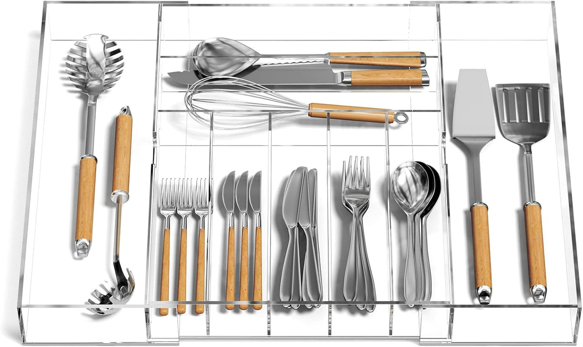 NIUBEE Acrylic Utensil Silverware Tray for Drawer, Clear Cutlery Organizer