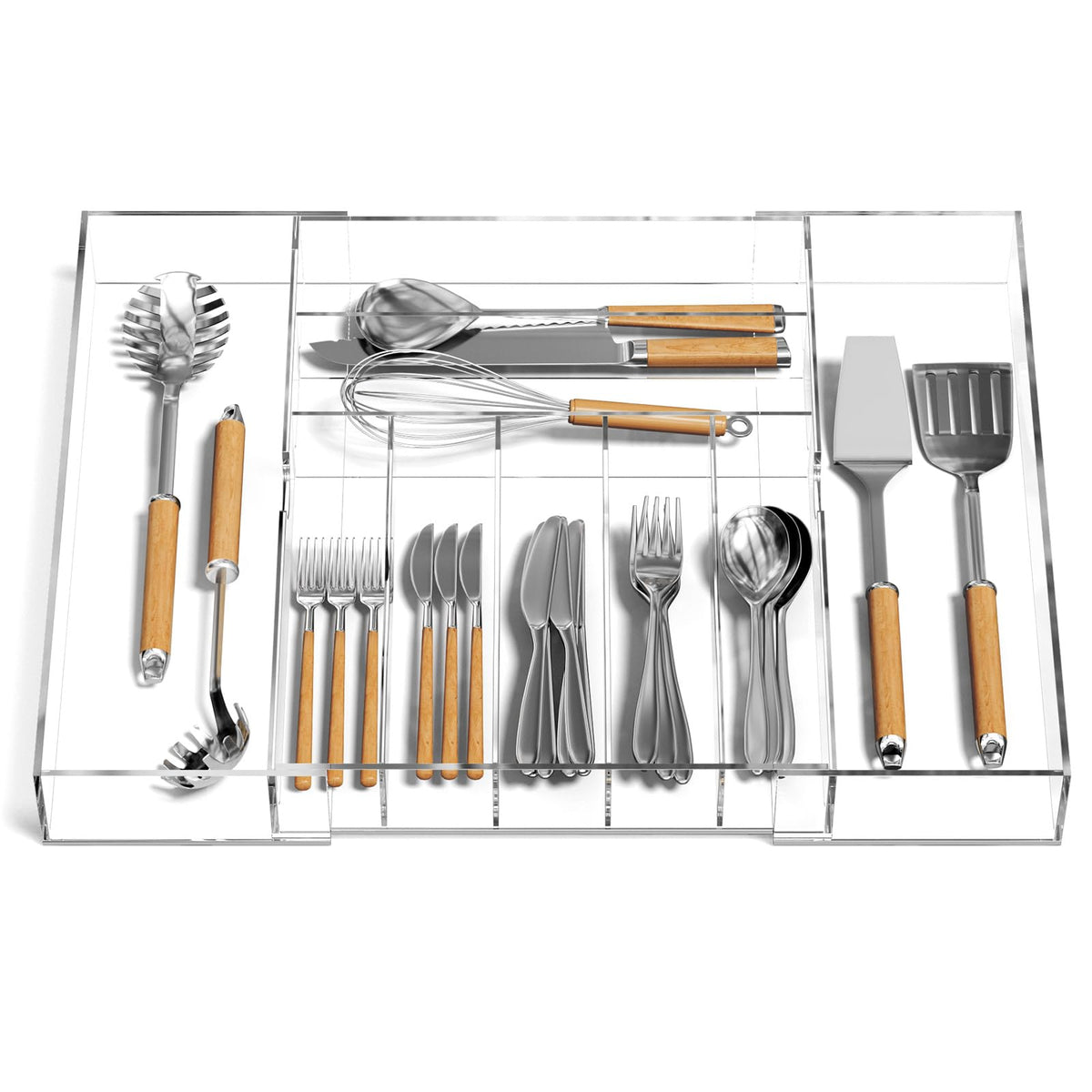 NIUBEE Acrylic Utensil Silverware Tray for Drawer, Clear Cutlery Organizer