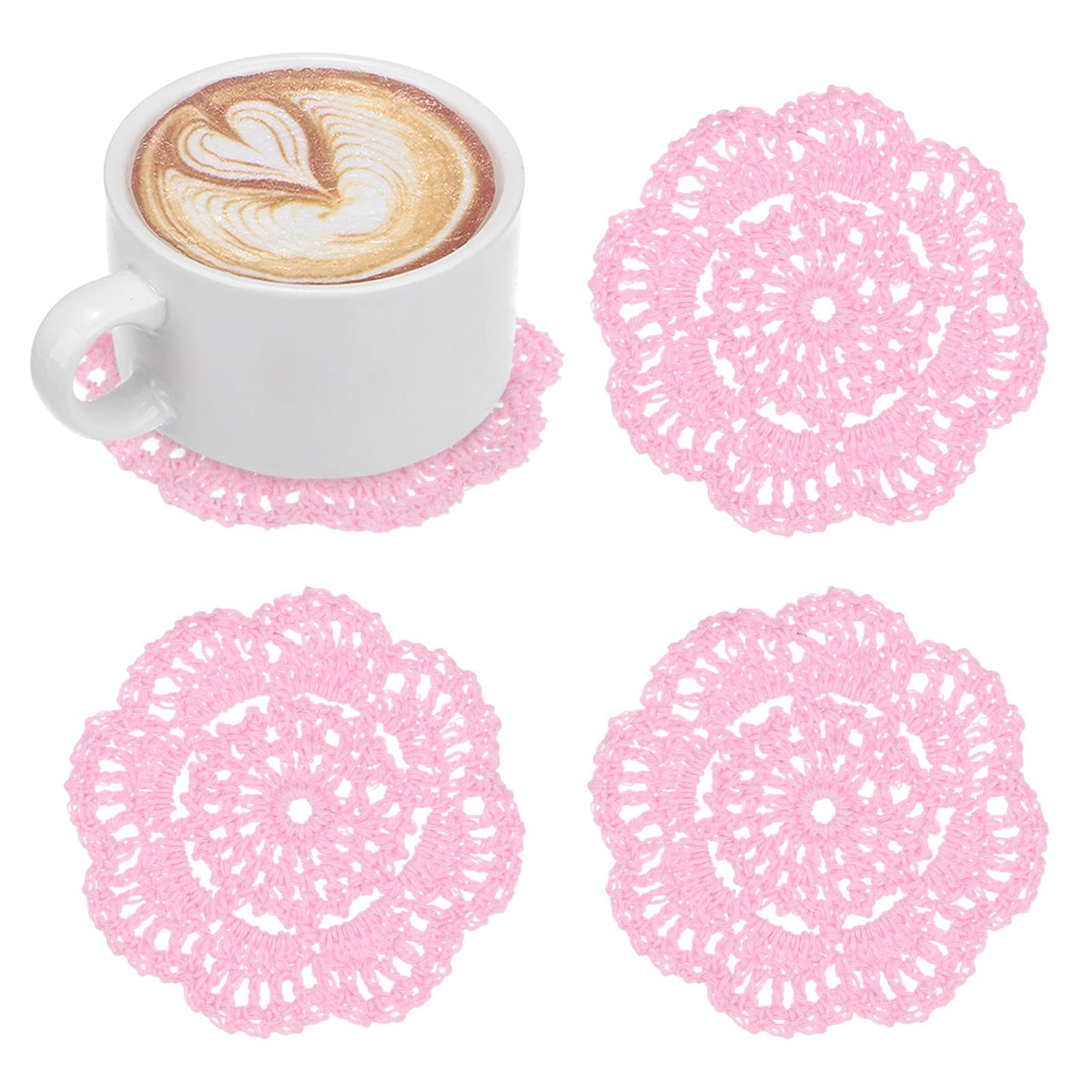 M METERXITY 8pcs Handmade Crochet Coasters 4"/10cm Round Light Pink