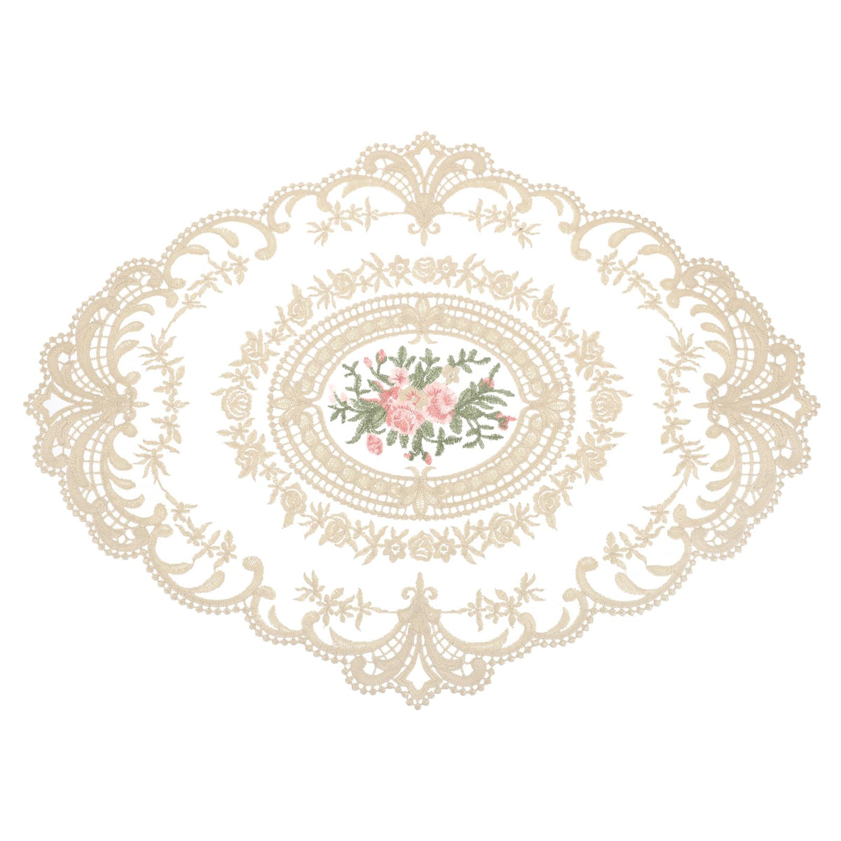 uxcell Retro Lace Placemat 16x22-in Oval Embroidered Table Place Mats French Crochet Doilies Coasters Cup Mat for Home Wedding, Pure White