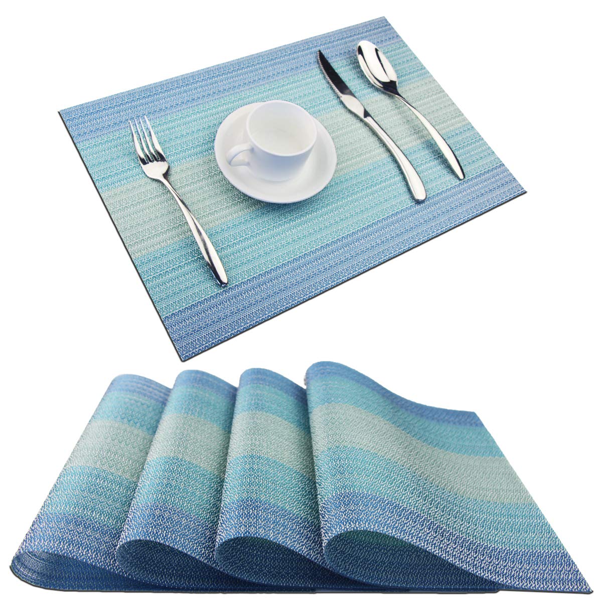 PIGCHCY Beige Placemats Set of 4 Vinyl PVC Durable Place Mats for Dining Table,Heat Resistant Non-Slip Woven Tabel Mats (18x12 inches, Beige)