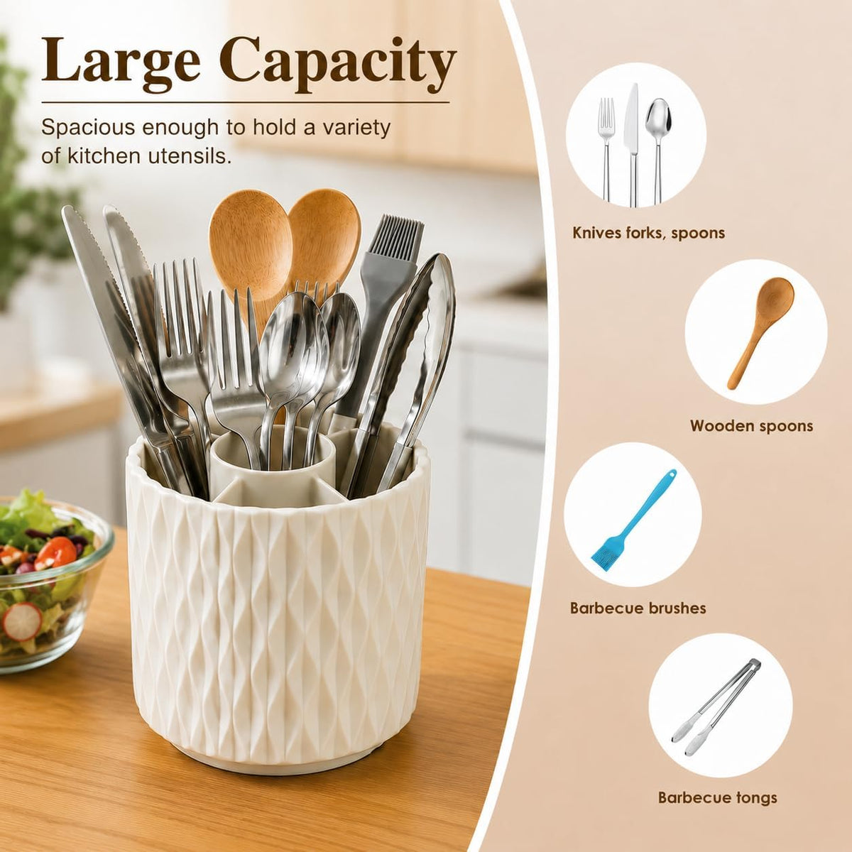 360° Rotating silverware holder for countertop with 4 Slots Utensil Holder