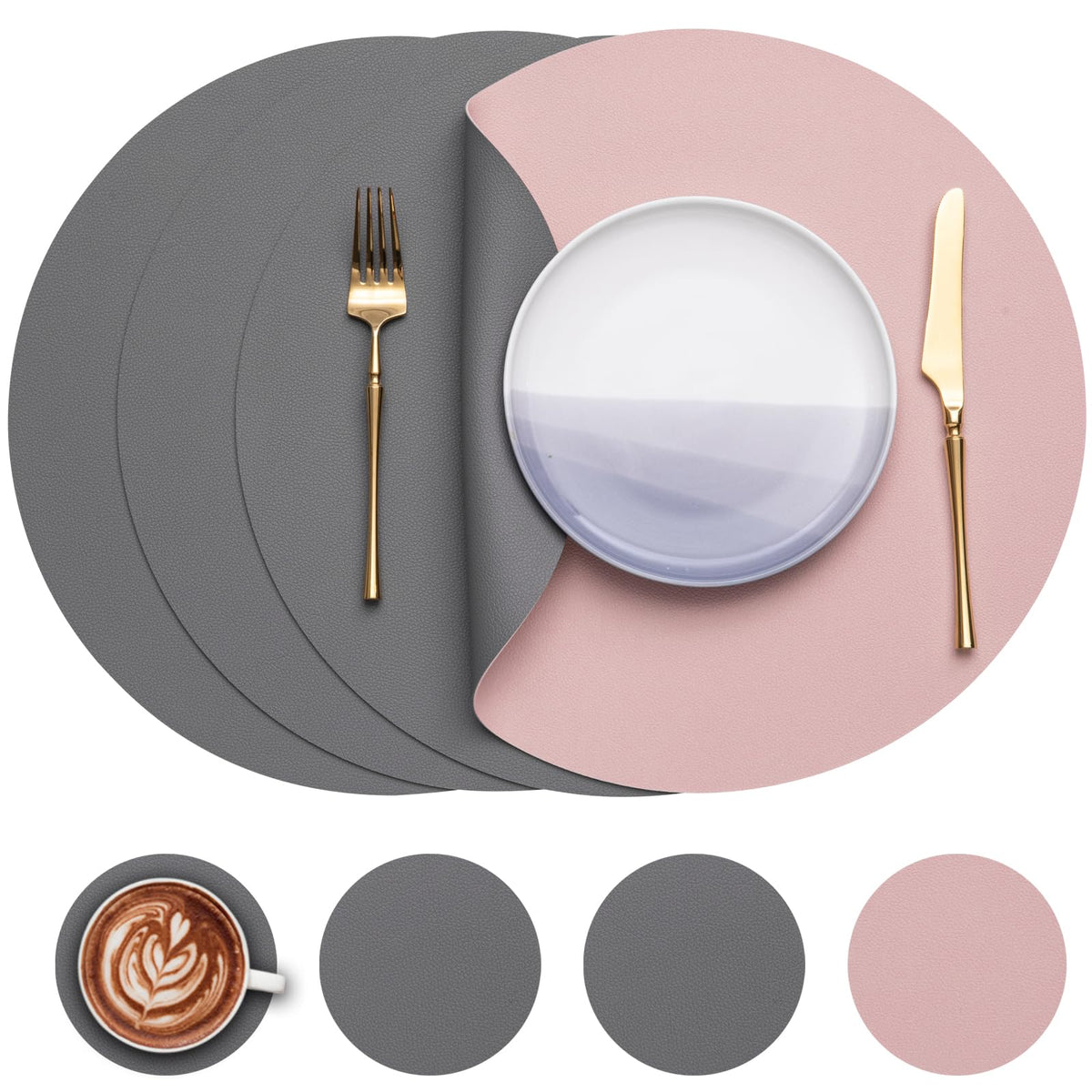 Myir JUN 15 Inches Round Placemats Set of 6 Faux Leather Place Mats