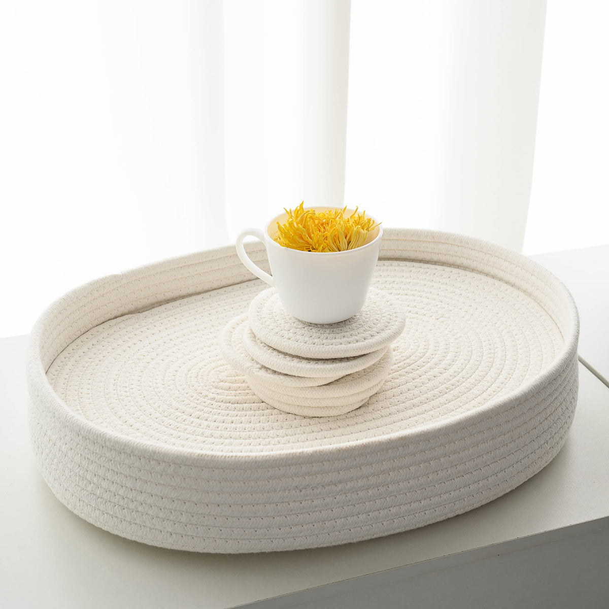 Oval Placemats Set of 6 with Coasters & Holder, Taupe Mix