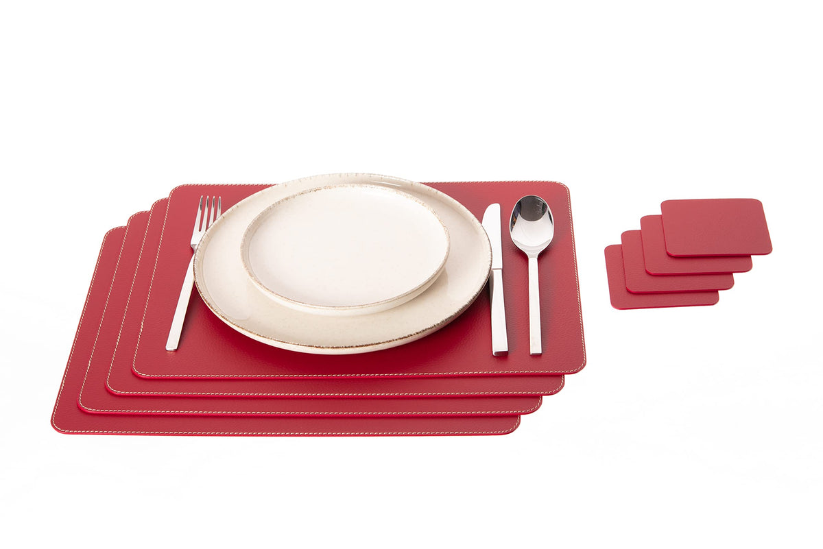 Nikalaz Set of Small Black 4 Placemats and 4 Coasters Made of Recycled Leather, Place Mats (15.7'' x 11.8'' and Coasters 3.9'' x 3.9'', Black)
