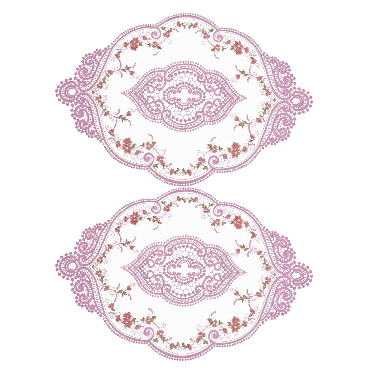 uxcell 2Pack Retro Lace Placemat 12x17-in Oval Embroidered Table Place Mats French Crochet Doilies Coasters Cup Mat for Home Wedding, Red