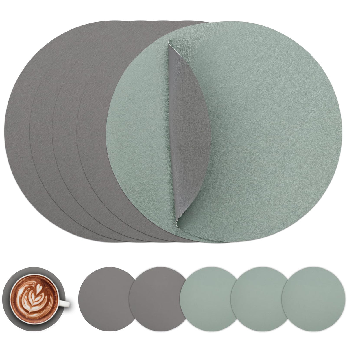 Myir JUN 15 Inches Round Placemats Set of 6 Faux Leather Place Mats