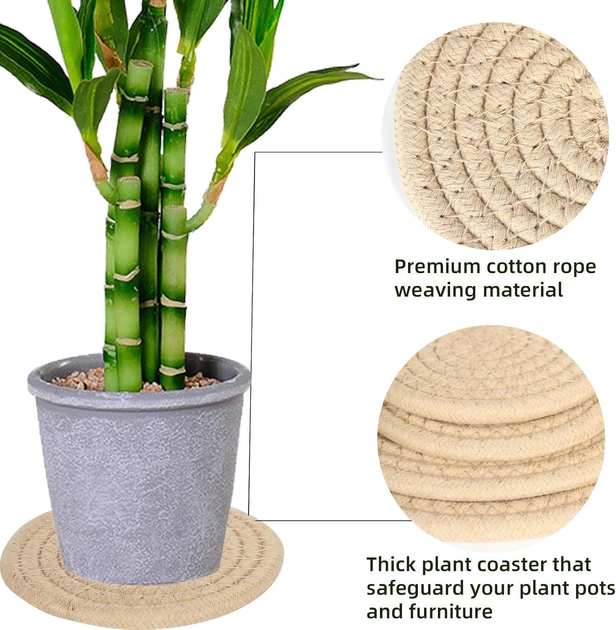 4 PCS Plant Coasters 4 & 7 Inch Woven Plant Saucer Coaster for Gardening Indoor and Outdoor Pots (Khaki)