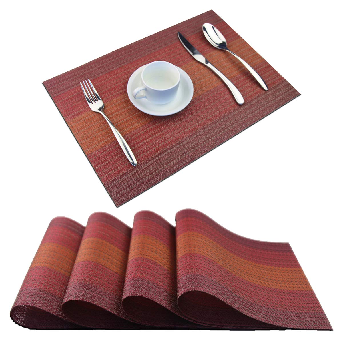 PIGCHCY Beige Placemats Set of 4 Vinyl PVC Durable Place Mats for Dining Table,Heat Resistant Non-Slip Woven Tabel Mats (18x12 inches, Beige)