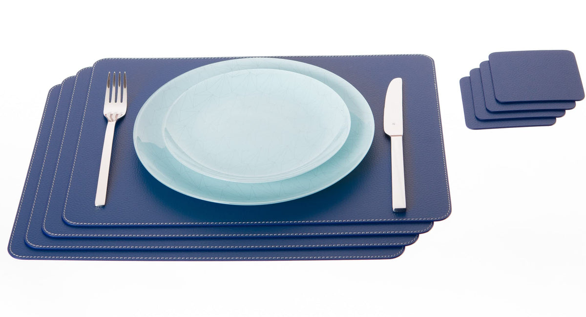 Nikalaz Set of Small Black 4 Placemats and 4 Coasters Made of Recycled Leather, Place Mats (15.7'' x 11.8'' and Coasters 3.9'' x 3.9'', Black)