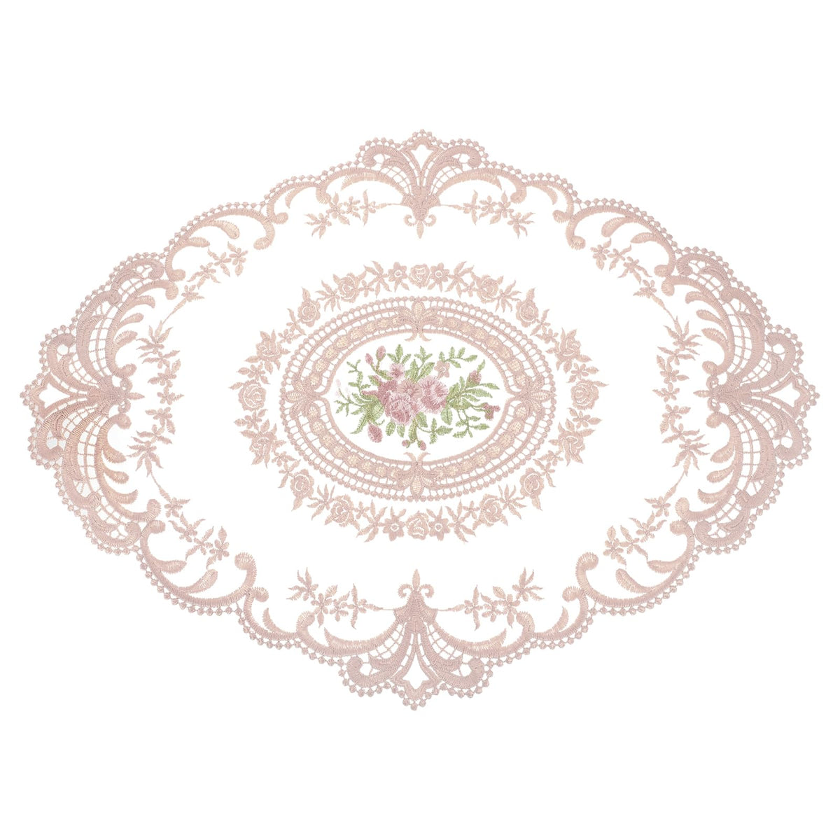 uxcell Retro Lace Placemat 16x22-in Oval Embroidered Table Place Mats French Crochet Doilies Coasters Cup Mat for Home Wedding, Pure White