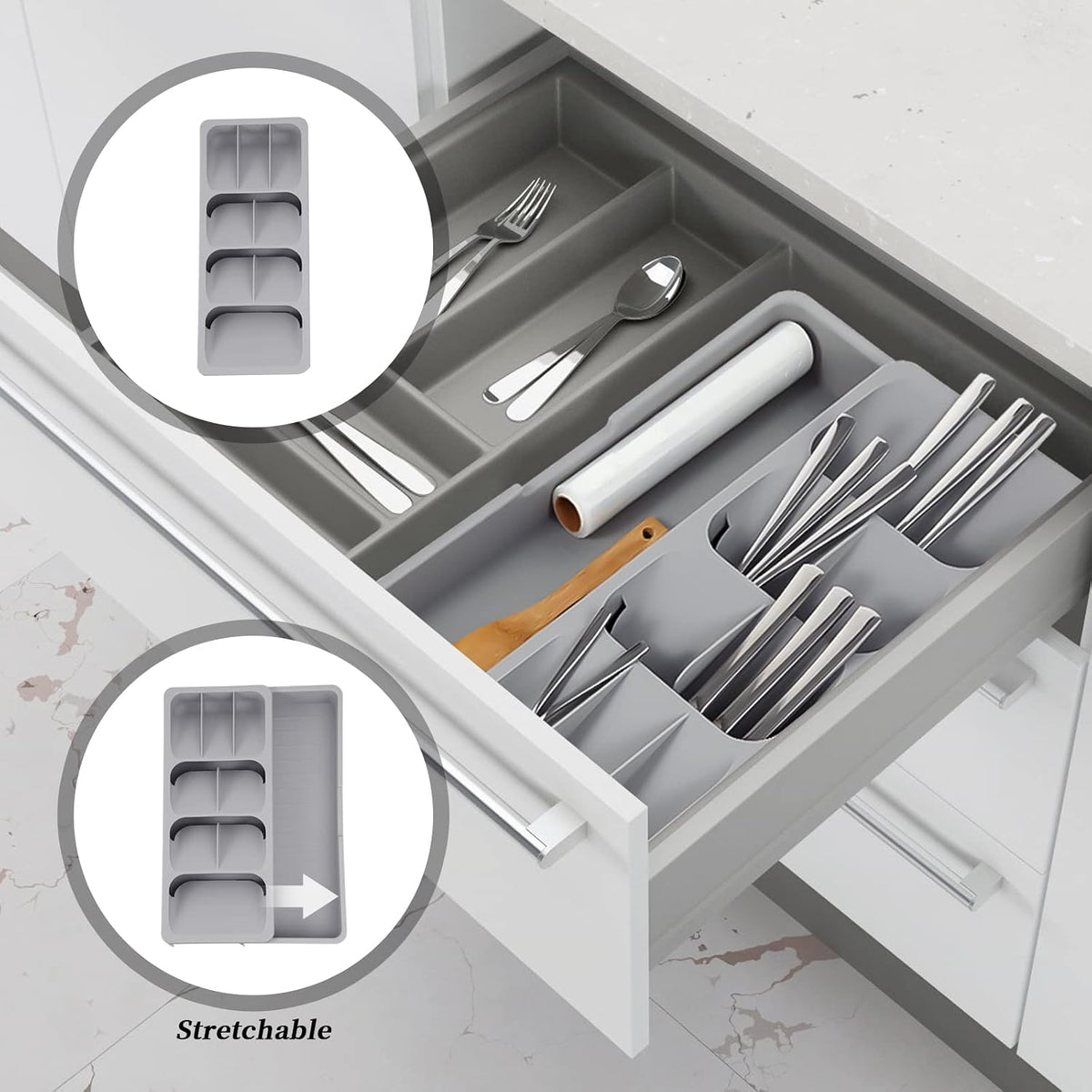 Silverware Organizer Storage Tray,Cutlery Expandable Organizer for Kitchen Drawer Holding Flatware Spoons Forks