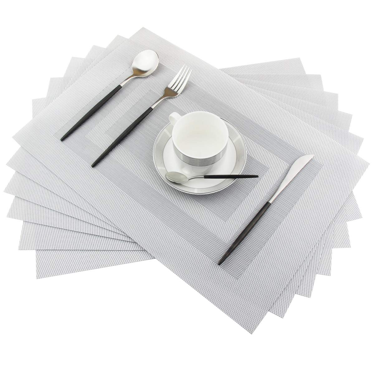 PIGCHCY Beige Placemats Set of 4 Vinyl PVC Durable Place Mats for Dining Table,Heat Resistant Non-Slip Woven Tabel Mats (18x12 inches, Beige)