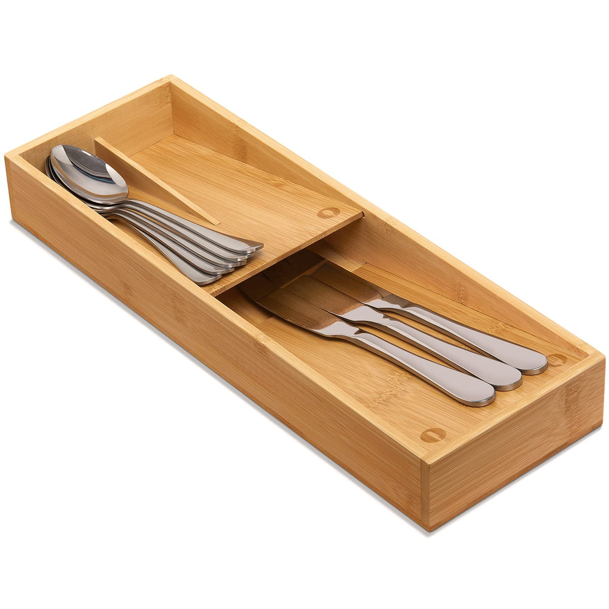 guiogc Bamboo Silverware Drawer Organizer, Kitchen Small Silverware Organizer, Utensil Tray Holder, Cutlery Tray for Spoons, Forks, Knives, Suitable for a family of 2-4
