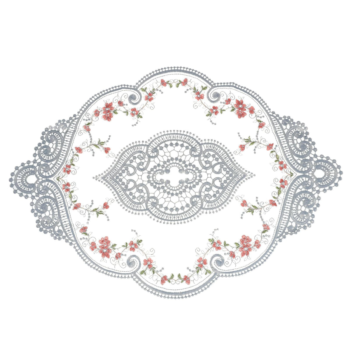 uxcell Retro Lace Placemat 12x17-in Oval Embroidered Table Place Mats French Crochet Doilies Coasters Cup Mat for Home Wedding, Dusty Rose