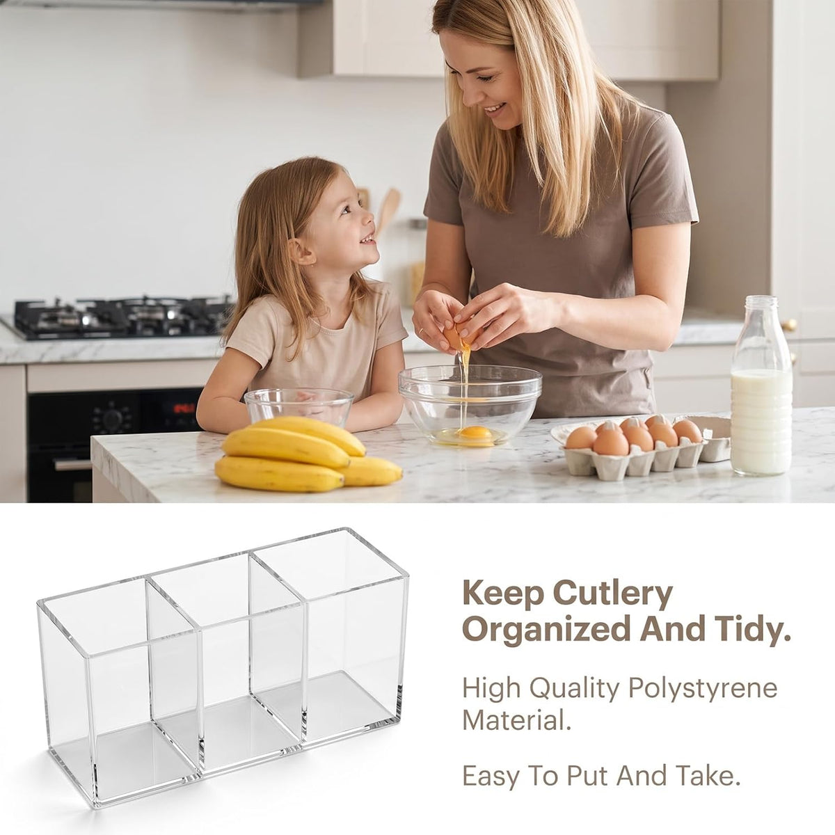 3 Section Utensil Holder for Party, Acrylic Clear Plastic Cutlery Organizer